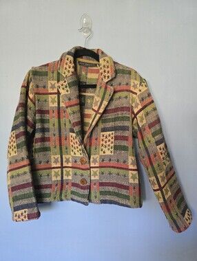 Vntg New Identity Cotton Tapestry Blazer Jacket Size PM Multicolor